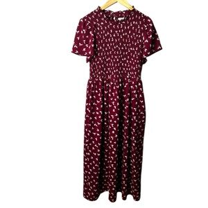 Polagram burgundy leaves and ferns print dress size medium flutter sleeve
